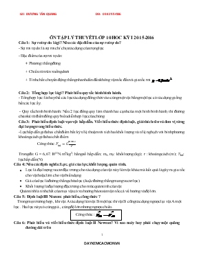 Ôn tập lý thuyết lớp 10 hoc kỳ I 2015-2016